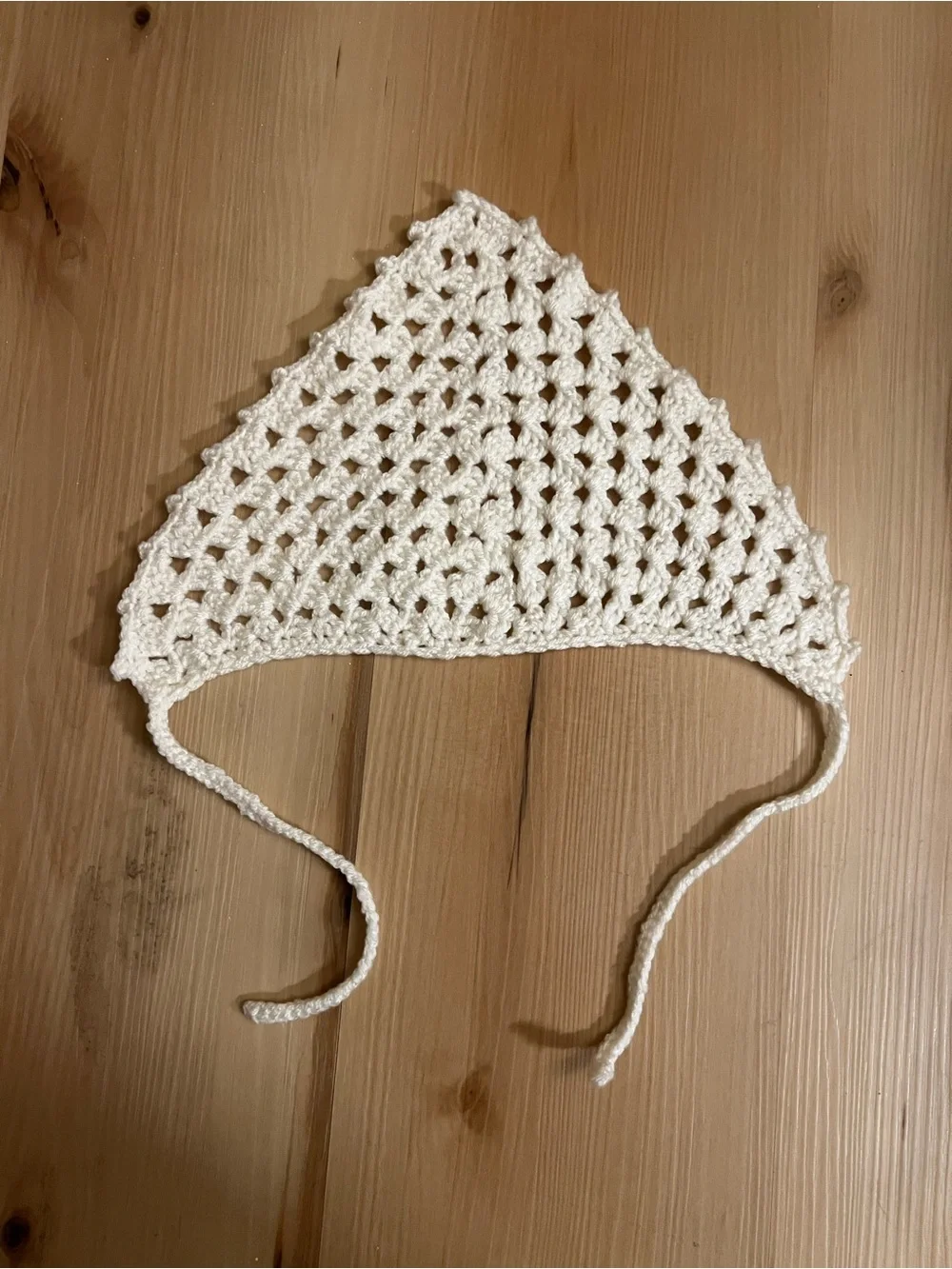 Handmade Crochet Triangle Bonnet - White